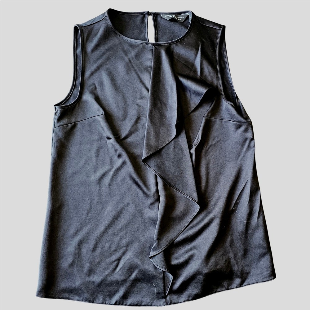 Dorothy Perkins Black Ruffle Front Sleeveless Blouse Top US‎ 4 Keyhole Back